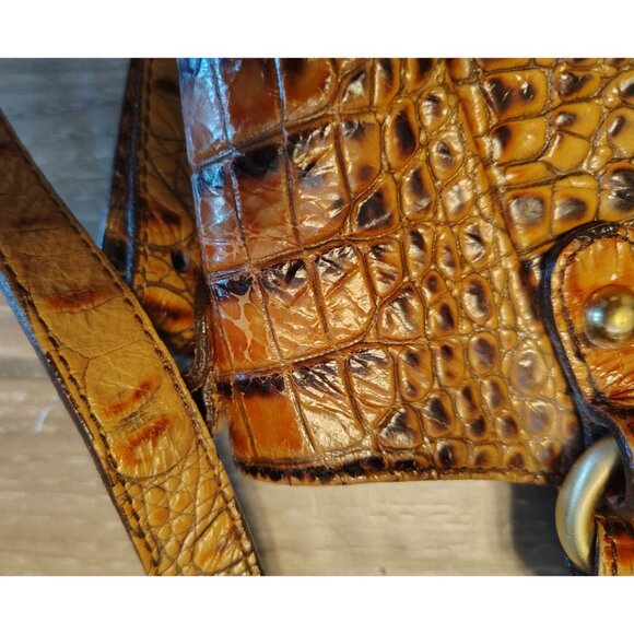 Brahmin Crocodile Embossed Leather Purse Brown Croc Turn Lock Double Handle READ - Picture 3 of 9